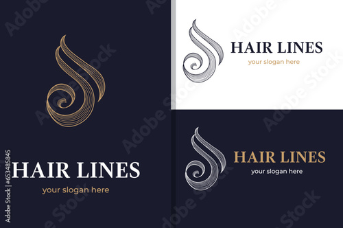 Abstract hair logo design template in linear style