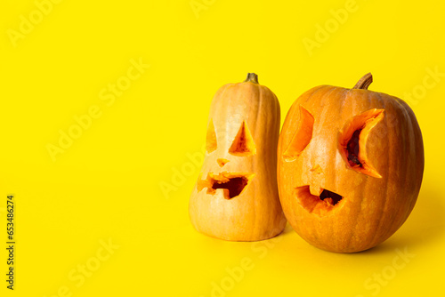 Carved halloween pumpkins a...