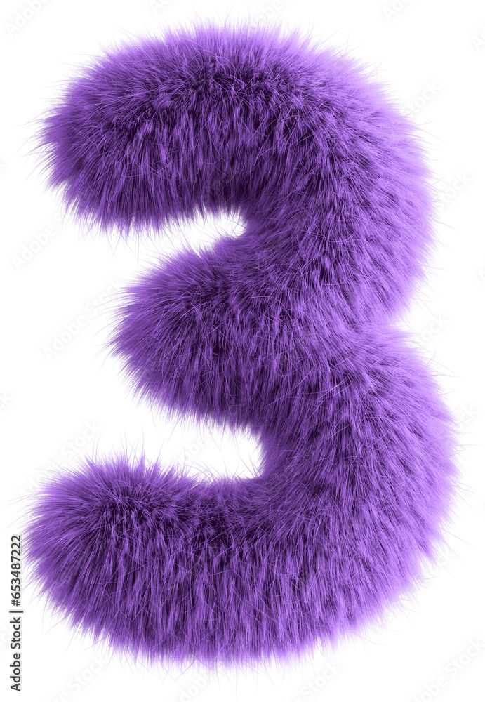 Purple 3D Fluffy Number Three Purple 3D Fluffy Number Three