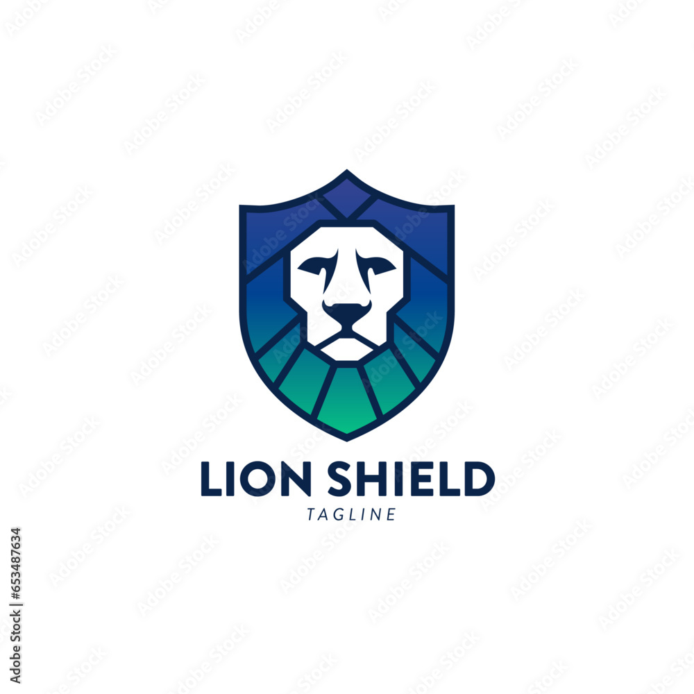 Lion head in a heraldic shield Logo Symbol Design Template Flat Style Vector