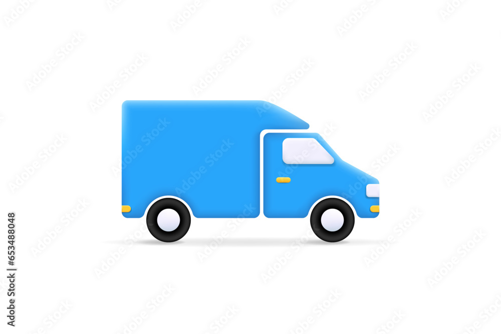 Truck icon. 3d commercial delivery van button for transportation app, website, online shopping, shipping service, logistic, package delivering concept. Vector illustration isolated on white background
