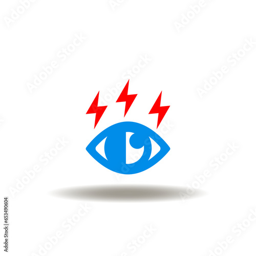 Vector illustration of sick half closed eye with lightning. Icon of eyesight diseases. Symbol of cataract eyes illness.