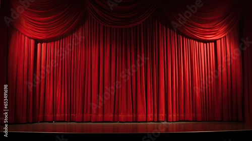 Empty red theater curtain on stage