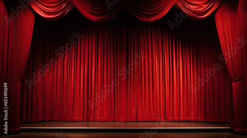 Empty red theater curtain on stage