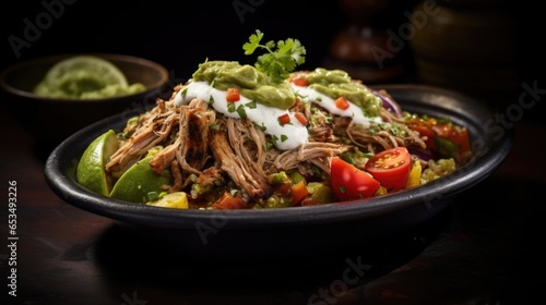 A true treat for the senses y pulled pork carnitas mingled with a medley of roasted vegetables, atop a bed of cilantrolimeinfused quinoa, all drizzled with a silky avocado crema.