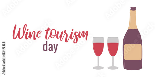 Wine tourism day. Concept holiday. Banner template, poster, invitation cards, web design. Vector flat illustration...