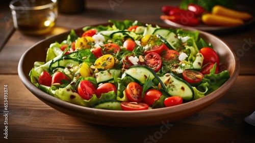 A visually appealing shot displays a colorful turmericinfused salad, filled with vibrant vegetables like cherry tomatoes, cucumber ribbons, and mixed greens. The zesty dressing, tinged with