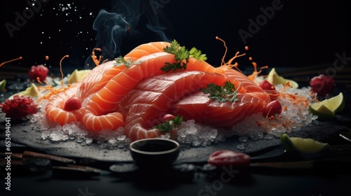 The sashimi feast embraces diversity, with ery salmon belly slices that practically melt on the tongue, accompanied by the intricate ripples of fresh oceanic eel, each enticing piece beckoning