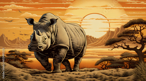絶滅危惧種 クロサイ｜Black rhino Endangered species Generative AI