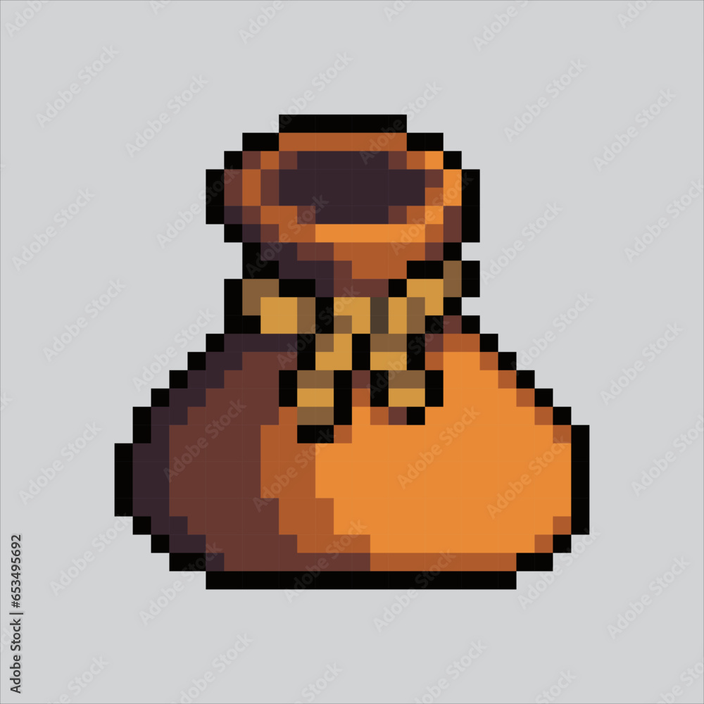 Fototapeta premium Pixel art Sack gold. Pixelated sack money. Reward sack coin gold and money icons background pixelated for the pixel art game and icon for website and video game. old school retro.