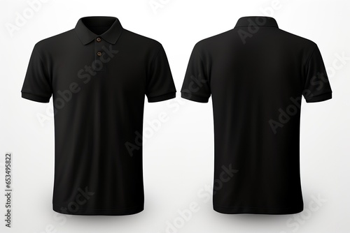 plain black polo shirt mockup design. front and rear view. isolated on transparent background | Generative AI