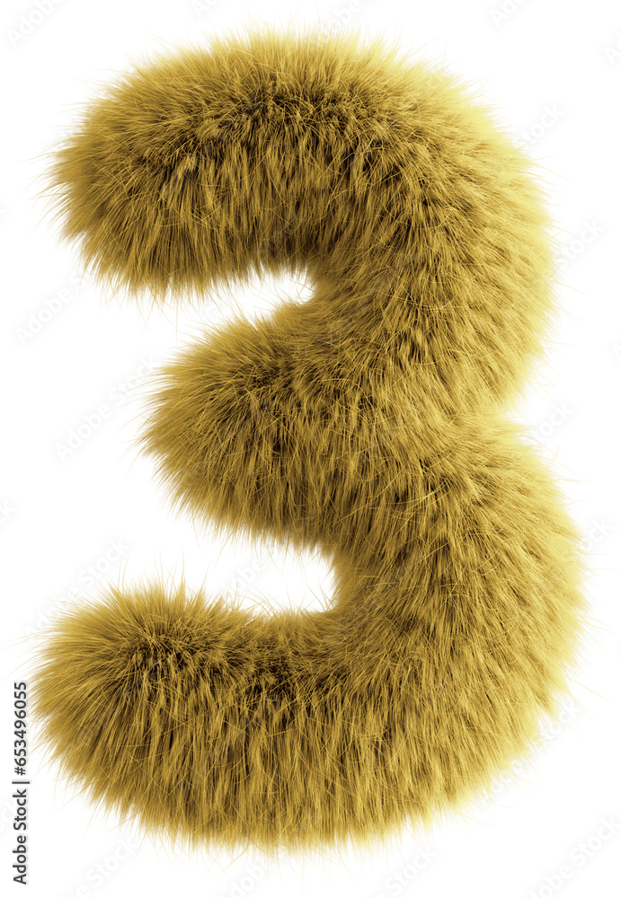 Yellow 3D Fluffy Number Three Yellow 3D Fluffy Number Three