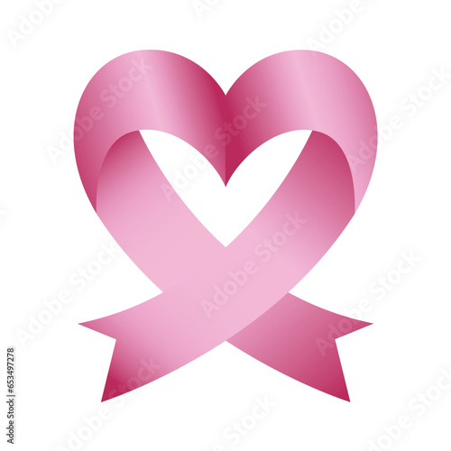 Love pink silk ribbon vector illustration isolated on white background.