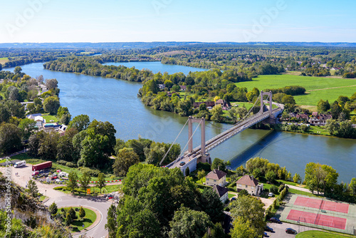 Fototapeta Suspension bridge spanning the River Seine in Normandy between Paris and Rouen i
