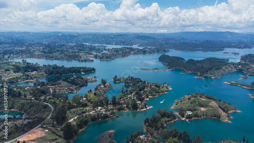Landscape of the guatape dam aerial view. Guatape  Antioquia  Colombia.