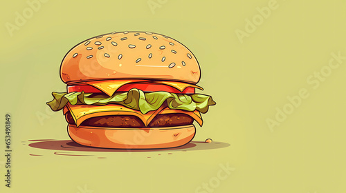 Hand drawn cartoon delicious hamburger illustration 