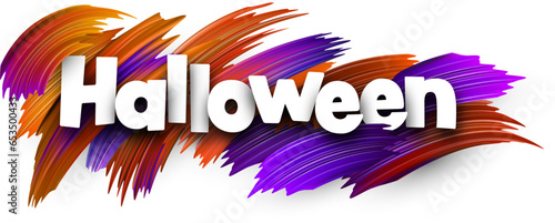 Autumn seasonal background with orange and purple oil brush strokes and halloween paper word.