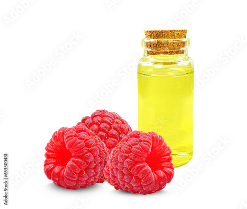 raspberry seed oil in bottle isolated on white background