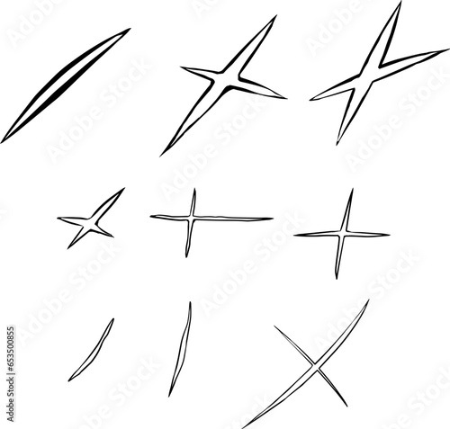 切り傷のイラストセット(白黒)