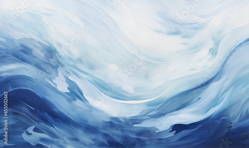 an oil painting with blue waves_Generative AI