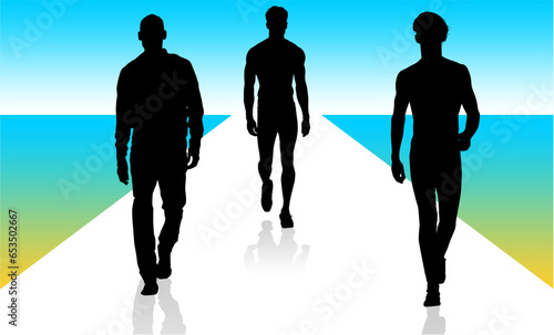 pasrela, silueta, vector, moda, modelos