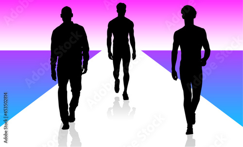 pasrela, silueta, vector, moda, modelos