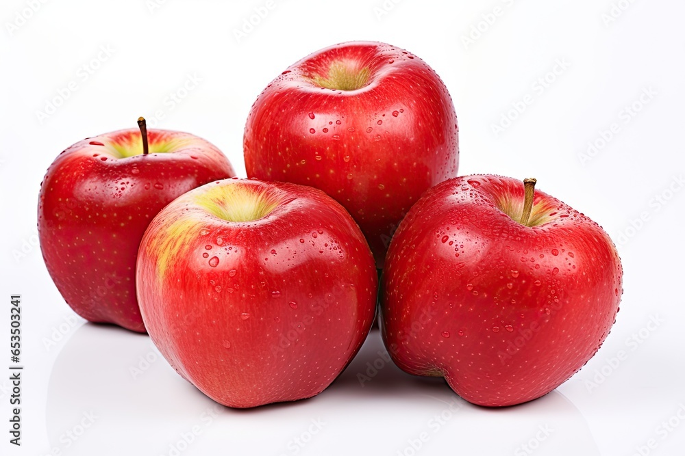Fresh red apples isolated on a pristine white background. Generative AI Fresh red apples isolated on a pristine white background. Generative AI