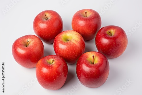Fresh red apples isolated on a pristine white background. Generative AI