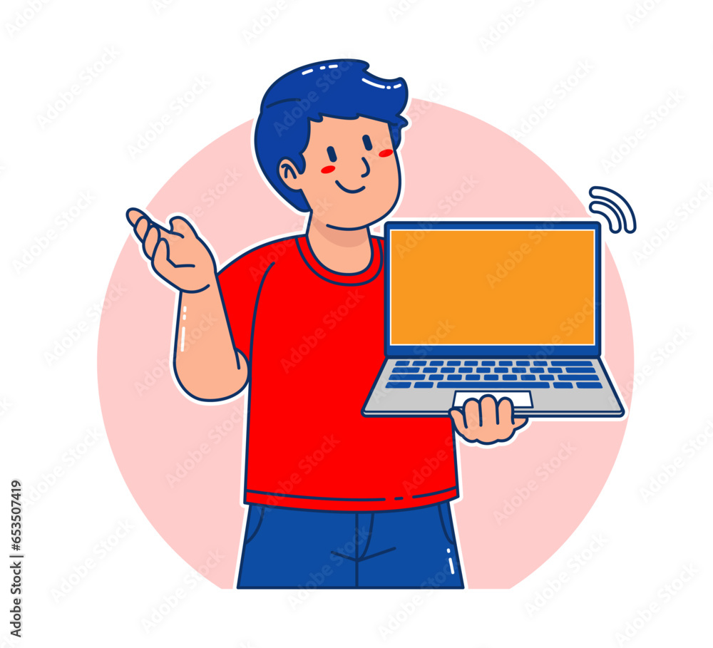 Cartoon Man holding a laptop