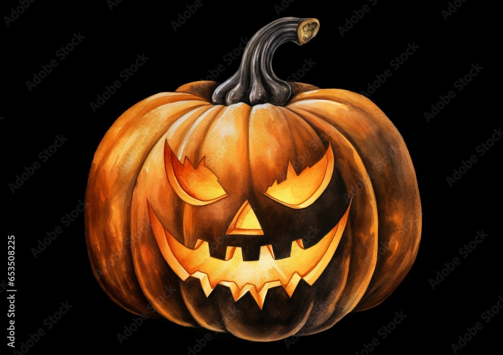Halloween Jack-o-lantern with teeth isolated on a black background with glowing eyes and mouth. Halloween Jack-o-lantern with teeth isolated on a black background with glowing eyes and mouth.