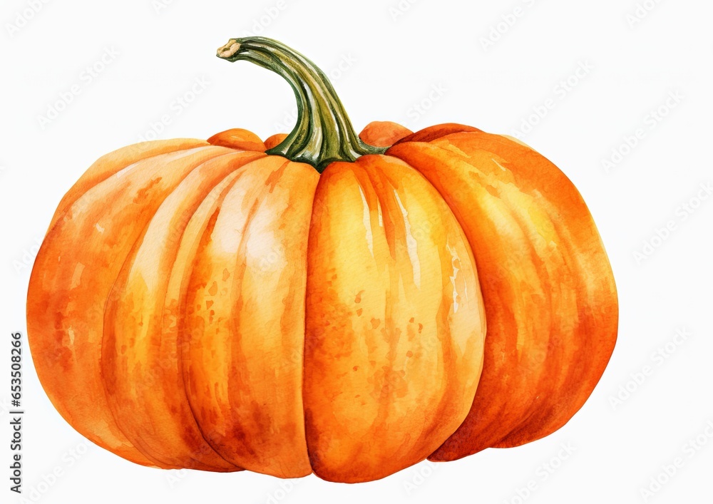 Fototapeta premium A lone pumpkin painted in watercolor on a white background