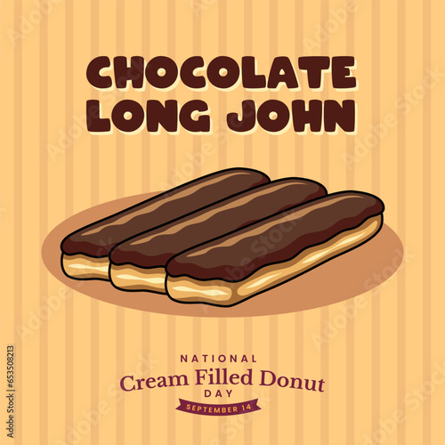 The chocolate long john illustration, National Cream Filled Donuts Day September 14