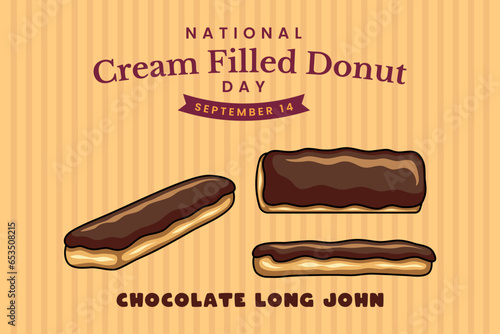 The chocolate long john with 3 different looks, National Cream Filled Donuts Day September 14