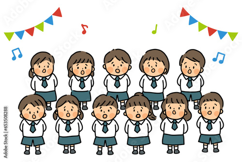 かわいい子ども達の合唱団の発表会イラスト