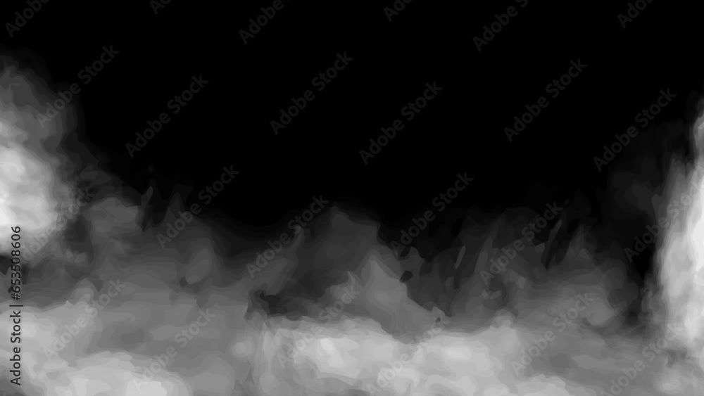 White fog or smoke on dark copy space background in slow motion. Cloud of cold fog in light spot, ice smoke cloud. Animated realistic video concept. 4k animation with alpha channel