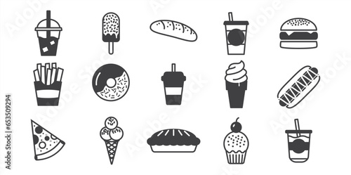 Fast Food Vector Flat Icons Set. Street Food icons in trandy flat icon, Flat design on white background, Vector illustration