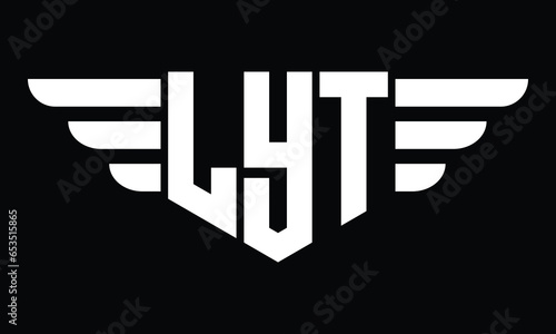 LYT three letter logo, creative wings shape logo design vector template. letter mark, word mark, monogram symbol on black & white.
