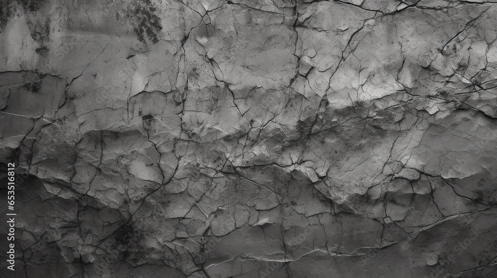 Fototapeta premium rough-textured surface of a rock with several cracks and primarily consisting of dark gray tones.