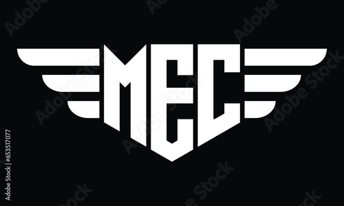 MEC three letter logo, creative wings shape logo design vector template. letter mark, word mark, monogram symbol on black & white.