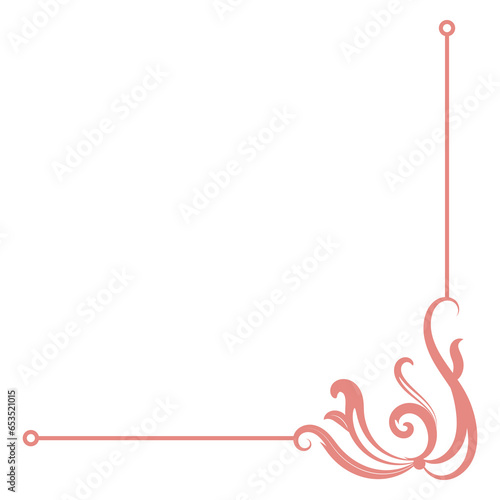 Vintage corner, thin line Victorian Middle Ages Fancy pink monogram frames, design elements collection, abstract icons, simple symbols of flowers.