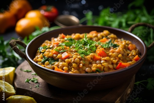Savory Delight: A Close-Up of Hearty Lentil Stew, Bursting with Flavors and Nutritional Goodness