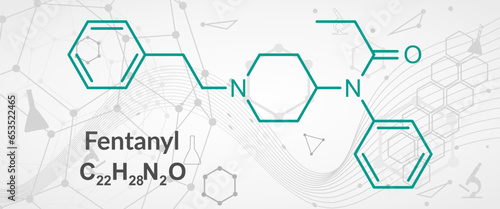 Fentanyl opioid analgesic drug molecule. Skeletal formula.