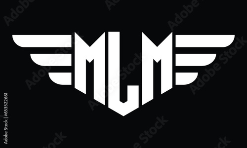 MLM three letter logo, creative wings shape logo design vector template. letter mark, word mark, monogram symbol on black & white.