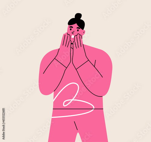 Woman with shocked face expression set. Surprised and amazed person. Colorful vector illustration