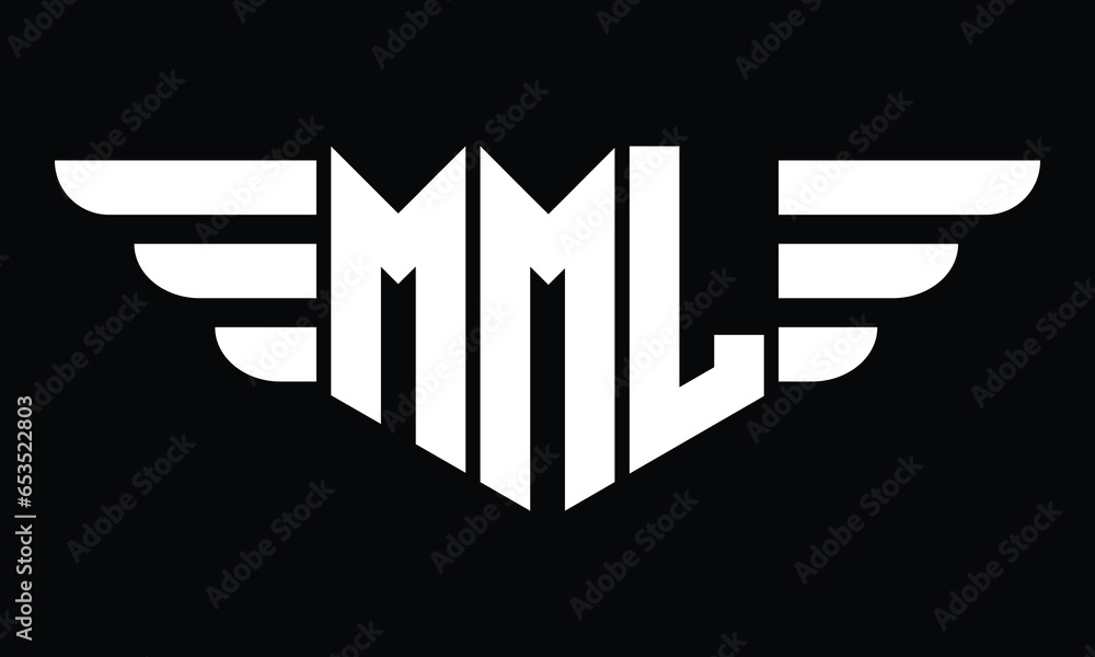 MML three letter logo, creative wings shape logo design vector template