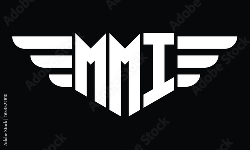 MMI three letter logo, creative wings shape logo design vector template. letter mark, word mark, monogram symbol on black & white.