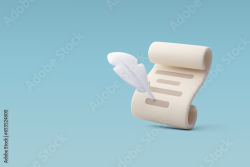 3d Vector Agreement, sign icon Court document and and feather