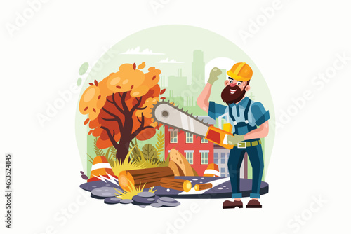 Lumber Jack holding Chainsaw Vector Illustration