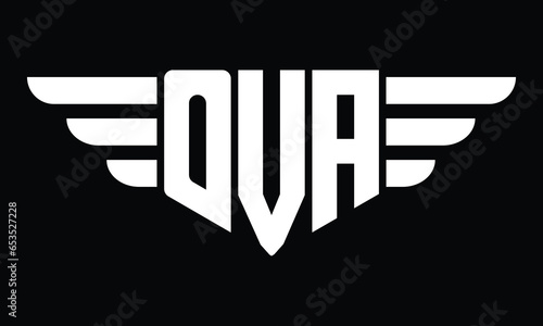 OVA three letter logo, creative wings shape logo design vector template. letter mark, word mark, monogram symbol on black & white.