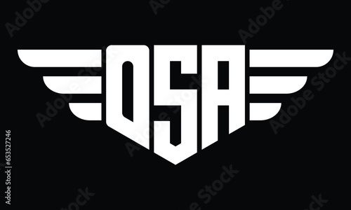 OSA three letter logo, creative wings shape logo design vector template. letter mark, word mark, monogram symbol on black & white.
